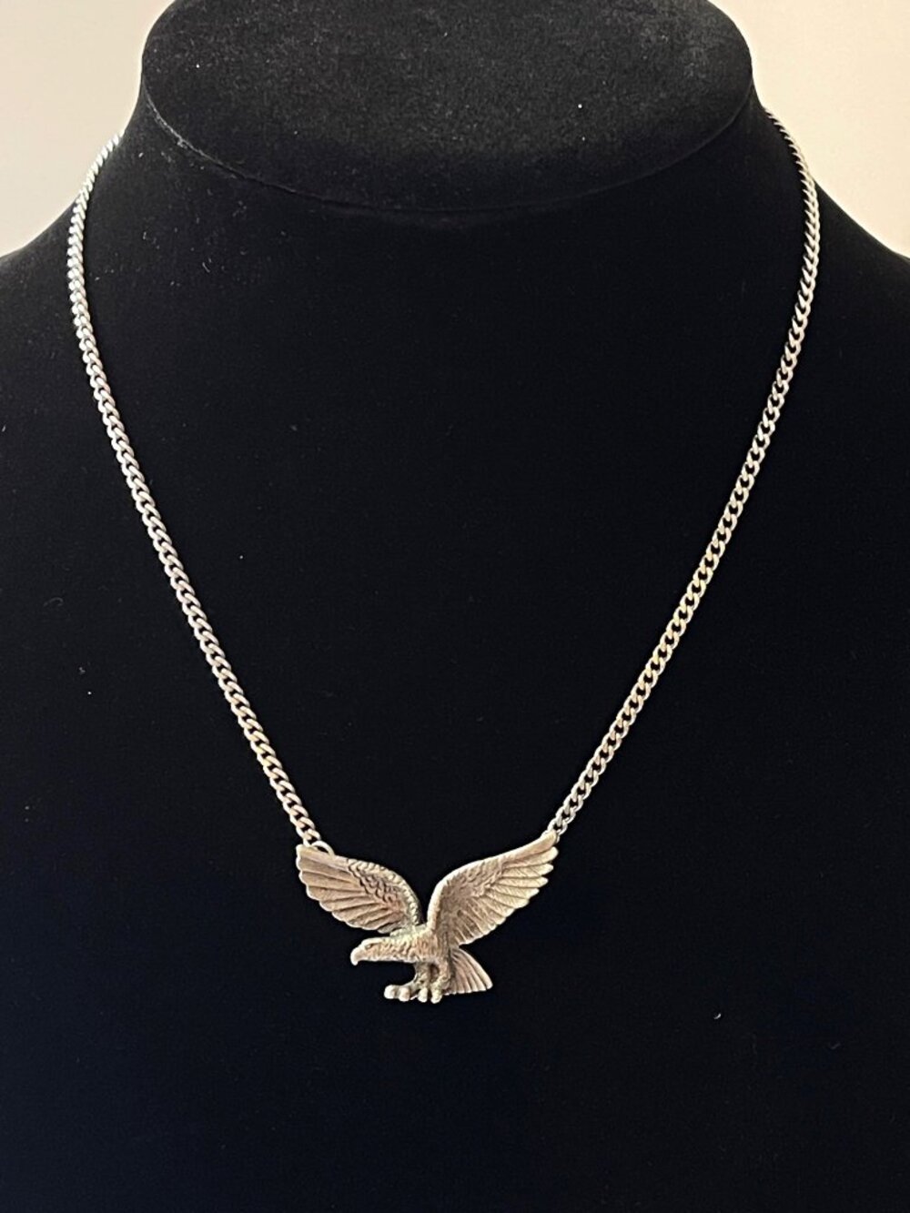 Vintage 70s Avon Eagle Pendant Necklace Pewter Tone Goth Emo